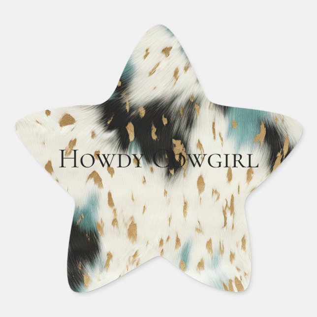 Chic White Gold Turquoise Black Cowhide  Star Sticker (Front)