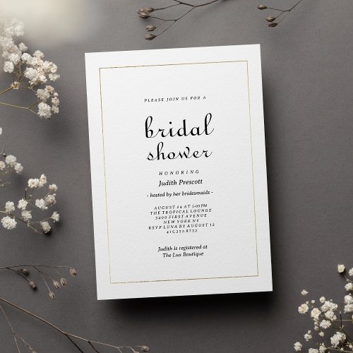 Chic white gold vintage calligraphy Bridal Shower  Invitation