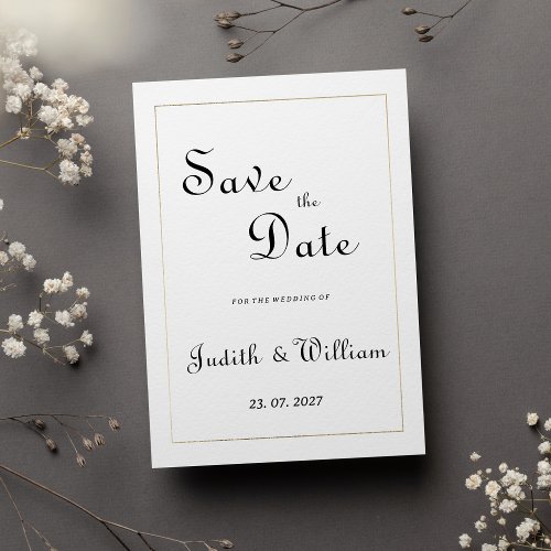 Chic white gold vintage calligraphy Save the Date  Invitation