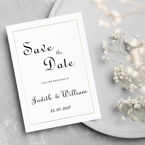 Chic white gold vintage calligraphy Save the Date Invitation