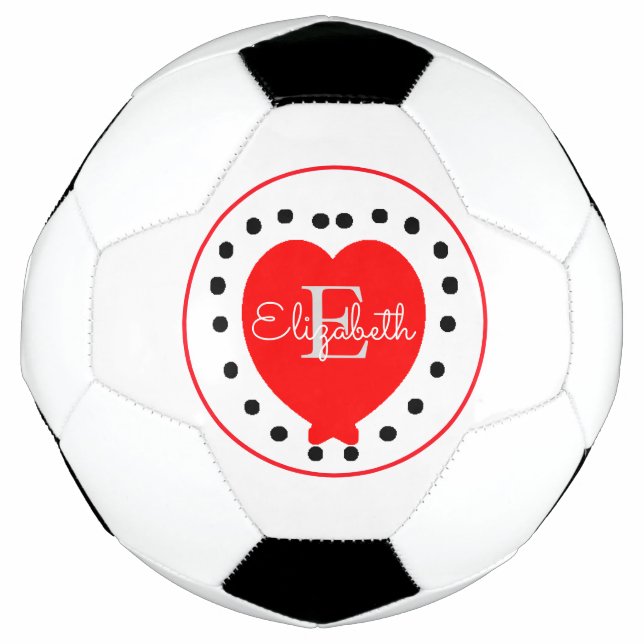 Chic White Gray Initial Letter Monogram Red Heart Soccer Ball (Front)
