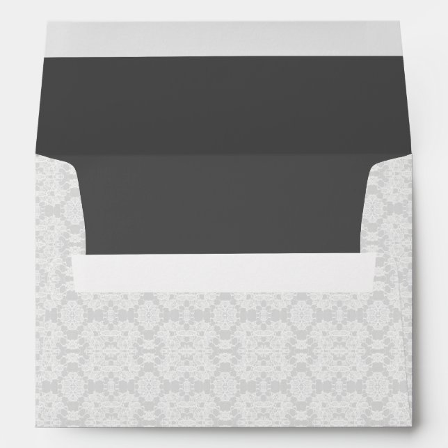 Chic White & Gray Lace Look Invitation Custom Envelope (Back (Bottom))