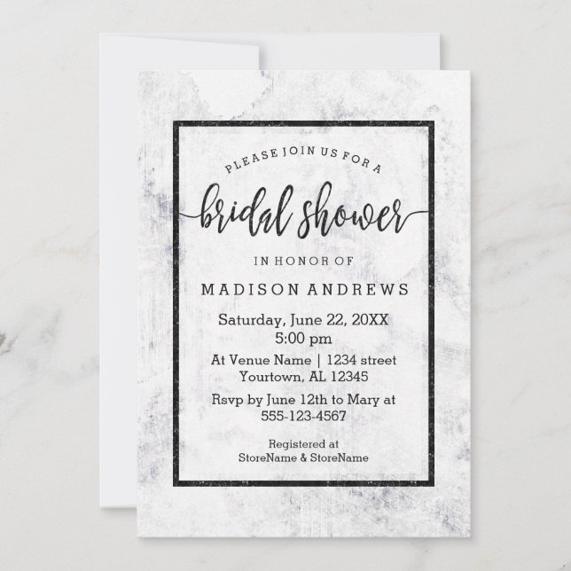 Chic White & Gray Marble Bridal Shower Invitation (Front)