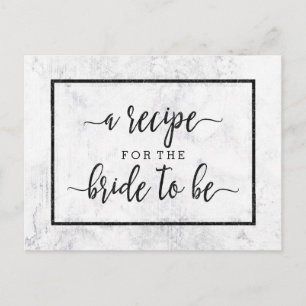 Chic White & Gray Marble Bridal Shower Recipe Card