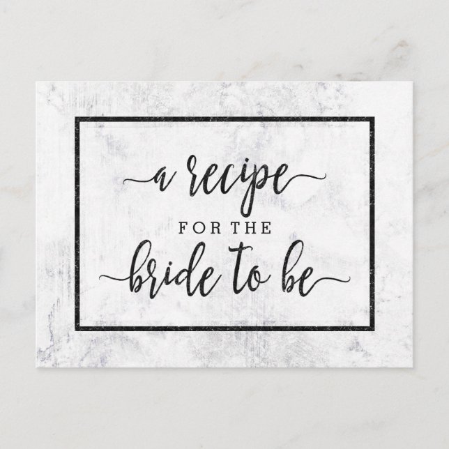 Chic White & Gray Marble Bridal Shower Recipe Card (Front)