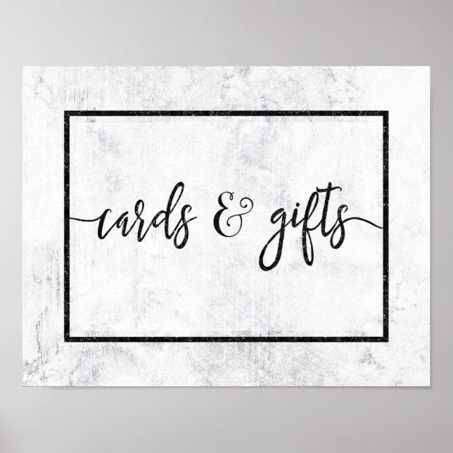 Chic White & Gray Marble Wedding Cards & Gifts Poster (Front)