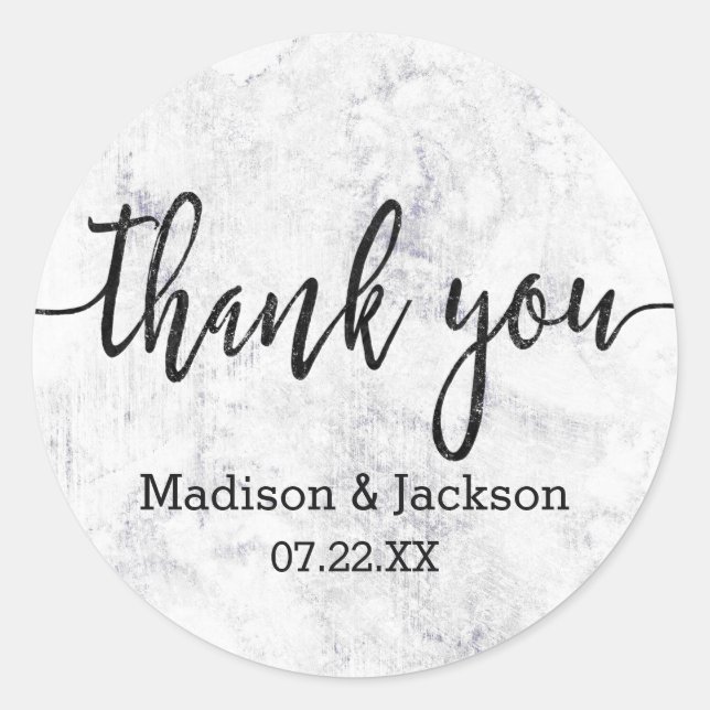 Chic White & Gray Marble Wedding Favor Classic Round Sticker (Front)