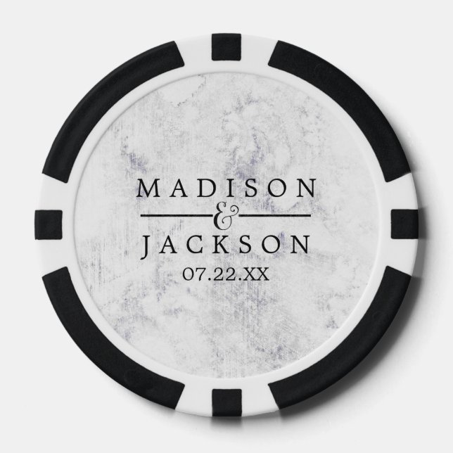 Chic White & Gray Marble Wedding Favor Poker Chips (Front)