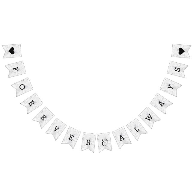 Chic White & Gray Marble Wedding Forever Bunting Flags (All)