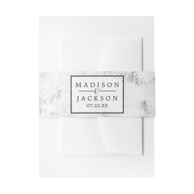 Chic White & Gray Marble Wedding Invitation Belly Band (Front Example)