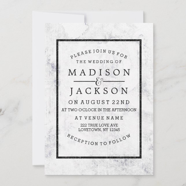 Chic White & Gray Marble Wedding Invitations (Front)