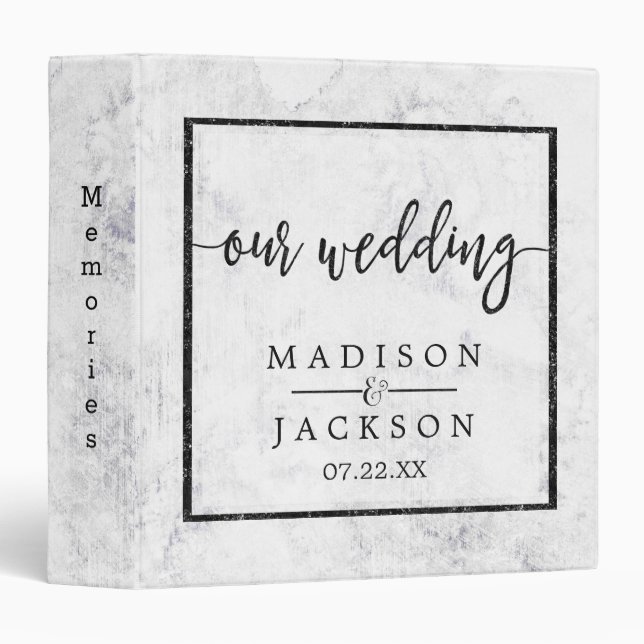 Chic White & Gray Marble Wedding Photo Album Binder (Front/Spine)