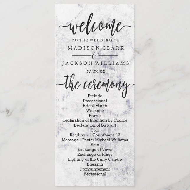 Chic White & Gray Marble Wedding Program (Front)