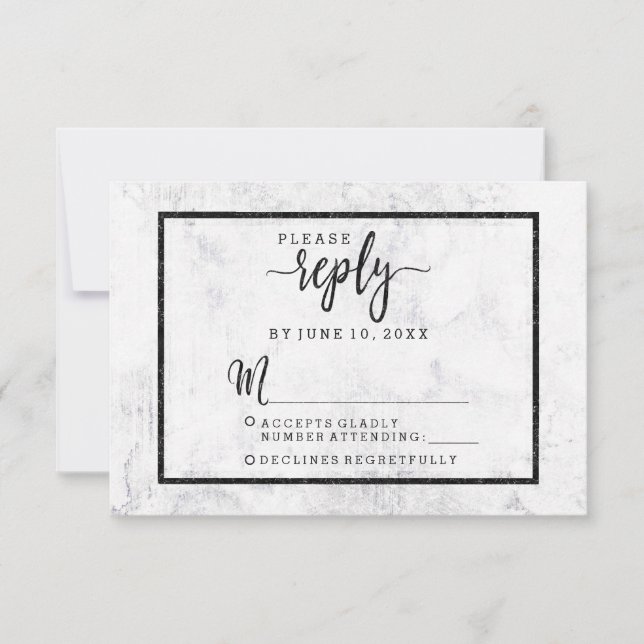 Chic White & Gray Marble Wedding Reply RSVP Card (Front)