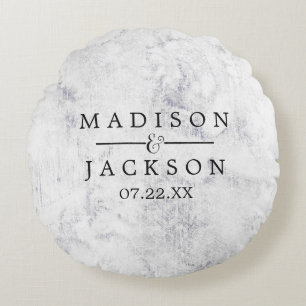 Chic White & Gray Marble Wedding Ring Bearer Round Pillow