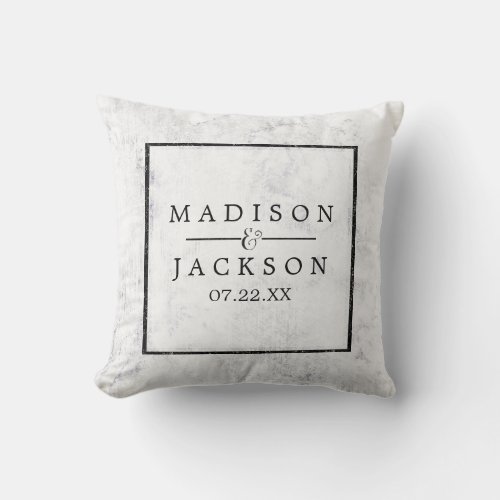 Chic White  Gray Marble Wedding Ring Throw Pillow