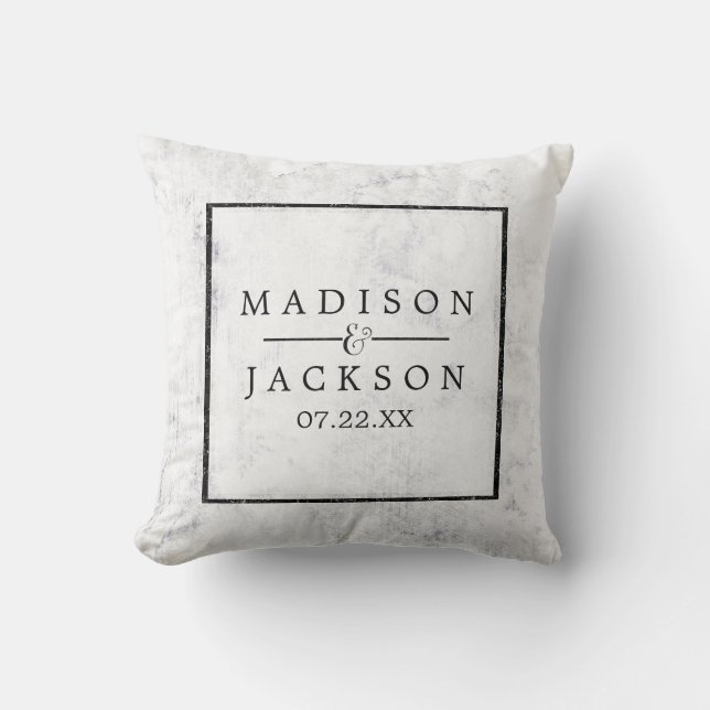 Chic White & Gray Marble Wedding Ring Throw Pillow (Front)