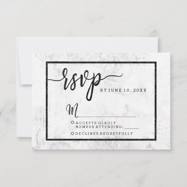Chic White & Gray Marble Wedding RSVP Response (Front)