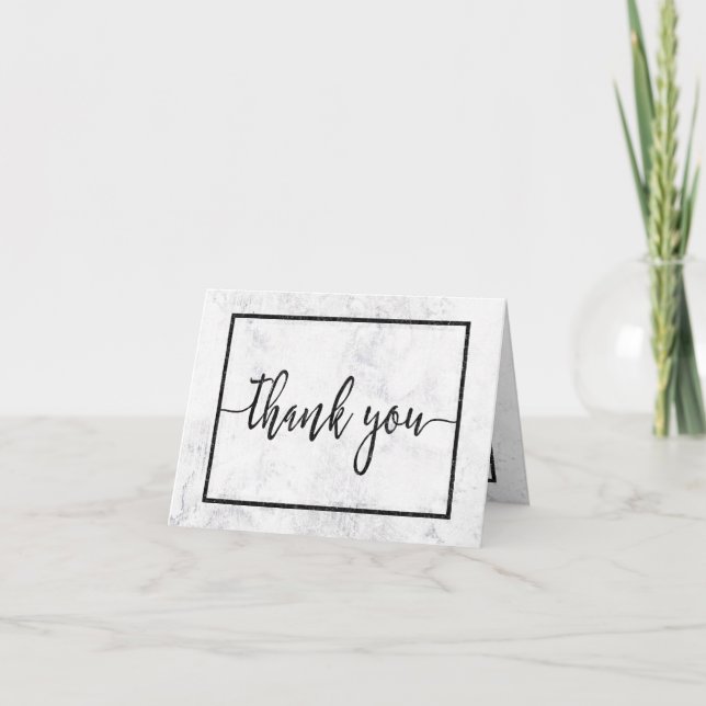 Chic White & Gray Marble Wedding Thank You Card (Front)