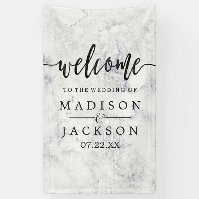 Chic White & Gray Marble Wedding Welcome Banner (Vertical)