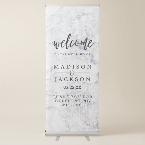 Chic White  Gray Marble Wedding Welcome Retractable Banner