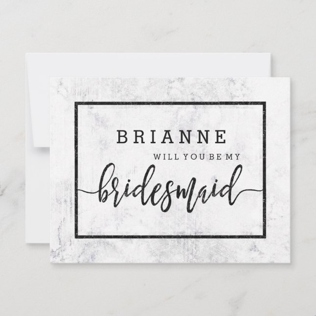 Chic White & Gray Marble Will You Be My Bridesmaid Invitation (Front)
