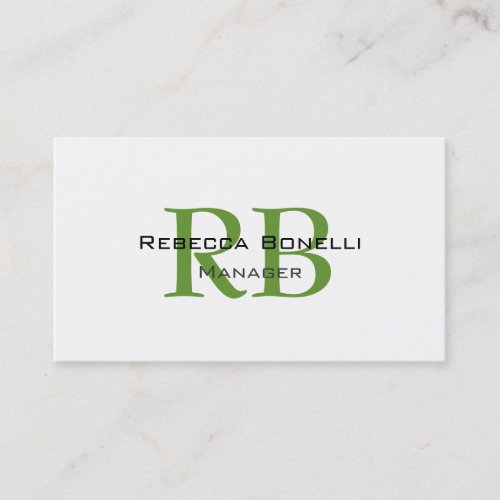 Chic White Green Monogram Manager Business Card