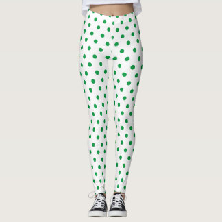 Chic White Green Polka Dot Pattern Leggings