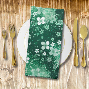Chic White Green Shamrocks & Dots on Dark Green Cloth Napkin
