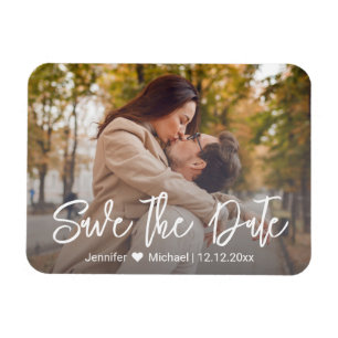Chic White Handwriting Couple Photo Save The Date Magnet