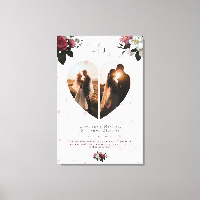 Chic White Heart Shaped Photo collage For Couple Canvas Print (Front)