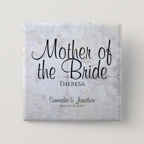 Chic White Hearts and Peonies Mother of the Bride Button