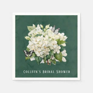 Chic White Hydrangea and Butterfly Bridal Shower Napkins