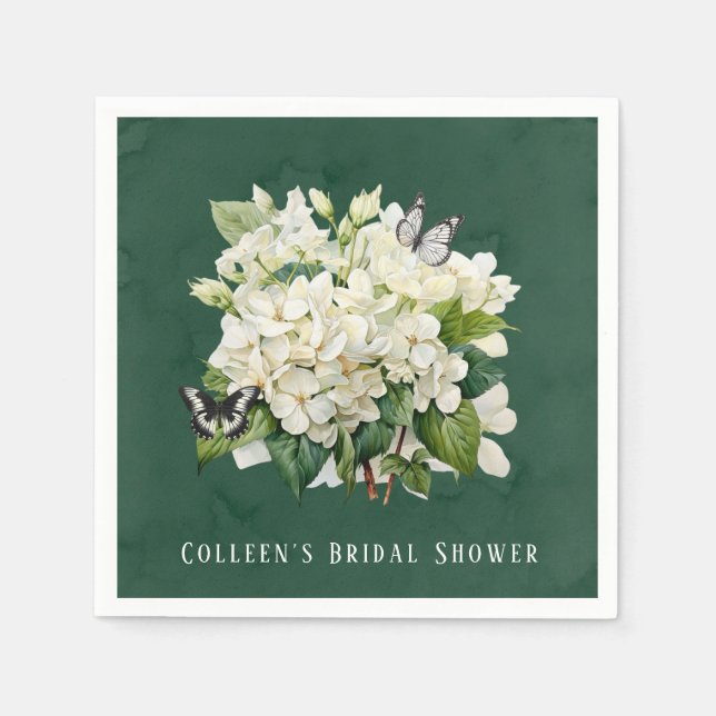 Chic White Hydrangea and Butterfly Bridal Shower Napkins (Front)