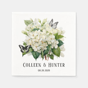 Chic White Hydrangea and Butterfly Wedding Napkins
