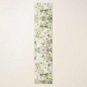 Chic White Hydrangea Floral Sage Green Monogram Scarf