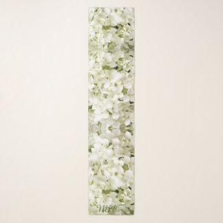 Chic White Hydrangea Floral Sage Green Monogram Scarf