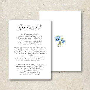 Chic White Hydrangea Wedding Details Info Card