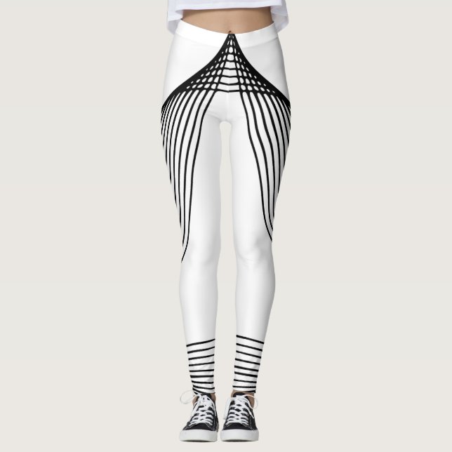 "Chic White Leggings with Bold Black Lines" (Front)