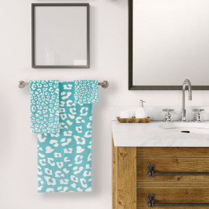 Chic White Leopard Spots on Turquoise Bath Towel Set