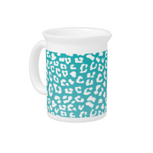 Chic White Leopard Spots on Turquoise Beverage Pitcher
