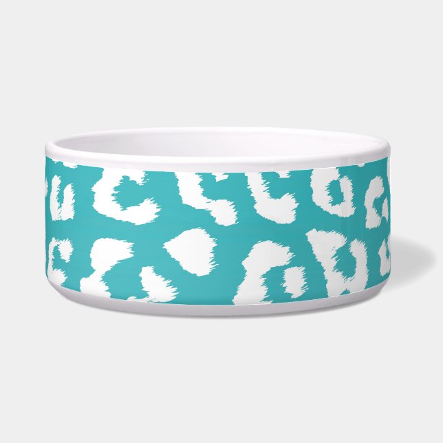 Chic White Leopard Spots on Turquoise Bowl (Front)