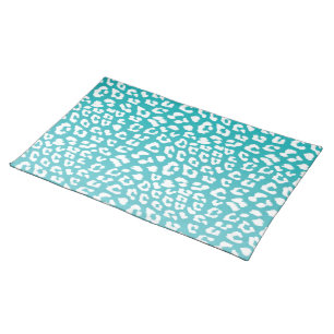 Chic White Leopard Spots on Turquoise Cloth Placemat