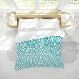 Chic White Leopard Spots on Turquoise Duvet Cover