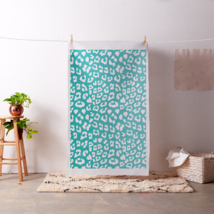 Chic White Leopard Spots on Turquoise Fabric