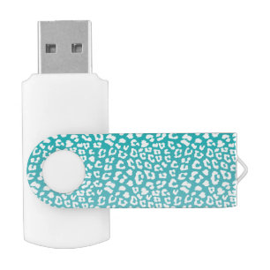 Chic White Leopard Spots on Turquoise Flash Drive