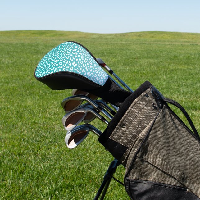 Chic White Leopard Spots on Turquoise Golf Head Cover (In Situ)