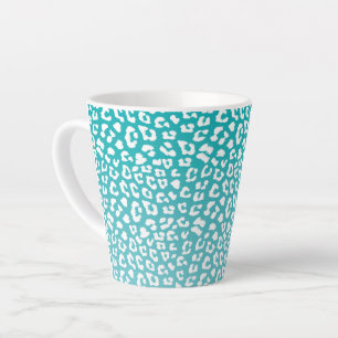 Chic White Leopard Spots on Turquoise Latte Mug