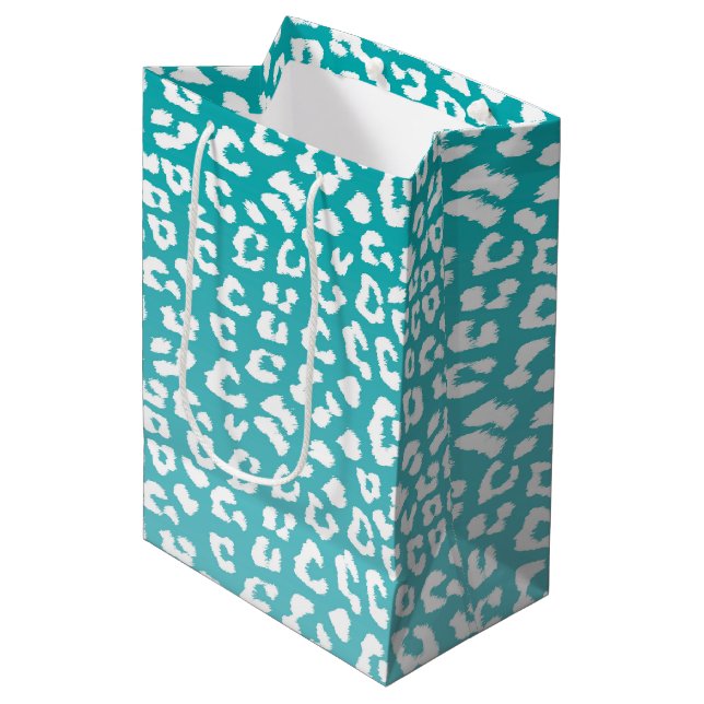 Chic White Leopard Spots on Turquoise Medium Gift Bag (Front Angled)