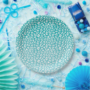 Chic White Leopard Spots on Turquoise Paper Plates